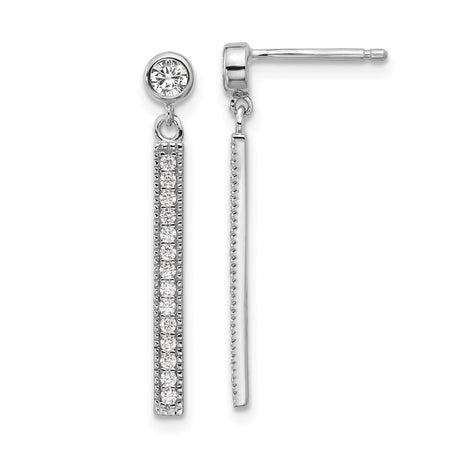 Sterling Silver Drop Earrings with Cubic Zirconia, Vertical Bar Design, Modern Dangle Style