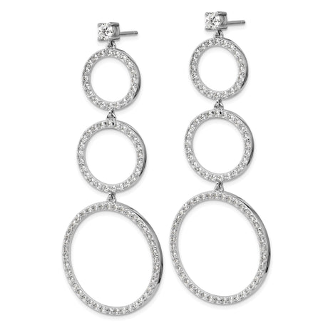 Sterling Silver Dangle Earrings with Cubic Zirconia, Graduated Open Circle Hoops, Modern Drop Style