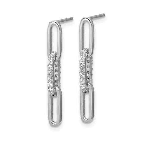 Sterling Silver Drop Earrings with Cubic Zirconia and Triple Interlocking Oval Link Design