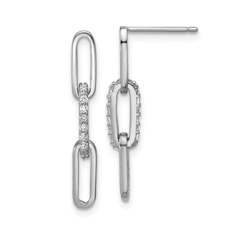 Sterling Silver Drop Earrings with Cubic Zirconia and Triple Interlocking Oval Link Design