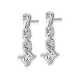 Sterling Silver Drop Dangle Earrings with Square Cut Cubic Zirconia, Chain Link Design