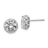 Sterling Silver Stud Earrings with Round Cut Cubic Zirconia and Halo Setting