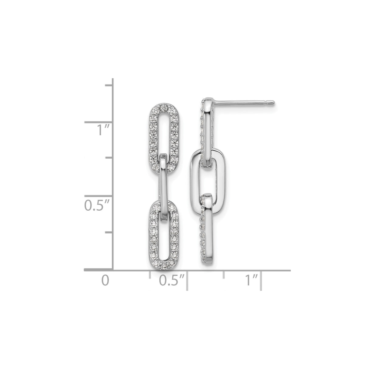 Sterling Silver Dangle Earrings with Cubic Zirconia, Triple Oval Link Chain Design