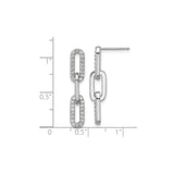 Sterling Silver Dangle Earrings with Cubic Zirconia, Triple Oval Link Chain Design