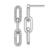 Sterling Silver Dangle Earrings with Cubic Zirconia, Triple Oval Link Chain Design