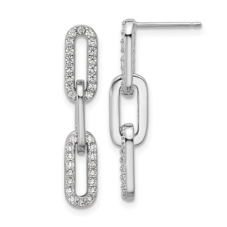Sterling Silver Dangle Earrings with Cubic Zirconia, Triple Oval Link Chain Design