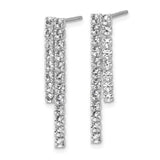 Sterling Silver Drop Earrings with Cubic Zirconia, Two Row Vertical Bar Design