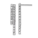 Sterling Silver Drop Earrings with Cubic Zirconia, Two Row Vertical Bar Design