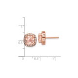 Sterling Silver Stud Earrings with Blush Pink Glass Center and Cubic Zirconia Halo