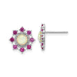 Sterling Silver Stud Earrings with Created Opal and Pink Cubic Zirconia, Floral Design