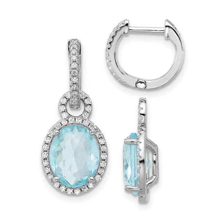 Sterling Silver Drop Earrings with Light Blue Glass and Halo Cubic Zirconia Accents