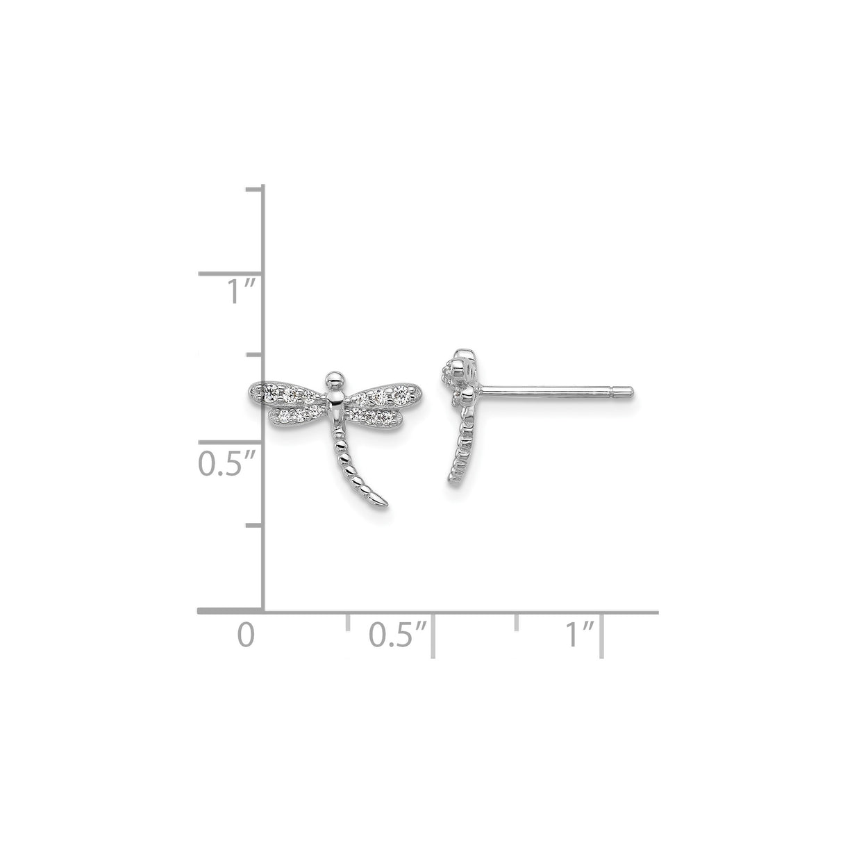 Sterling Silver Dragonfly Stud Earrings with Cubic Zirconia, Rhodium Plated Insect Design