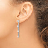 Sterling Silver Linear Drop Earrings with Cubic Zirconia, Geometric Tapered Baguette Design