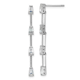 Sterling Silver Linear Drop Earrings with Cubic Zirconia, Geometric Tapered Baguette Design