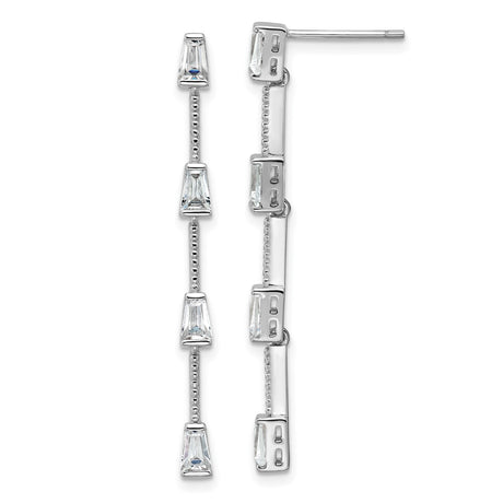 Sterling Silver Linear Drop Earrings with Cubic Zirconia, Geometric Tapered Baguette Design