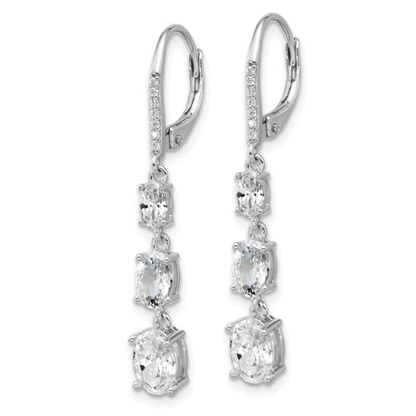 Sterling Silver Drop Earrings with Oval Cut Cubic Zirconia and Pavé Accents
