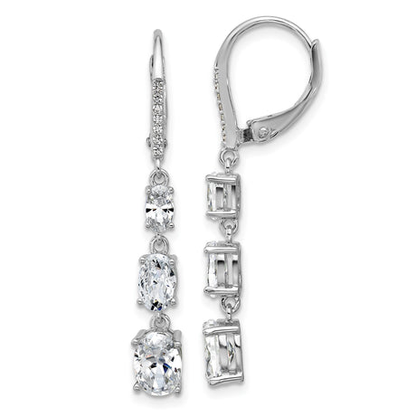 Sterling Silver Drop Earrings with Oval Cut Cubic Zirconia and Pavé Accents