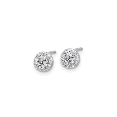 Sterling Silver Halo Stud Earrings with Round Cut Cubic Zirconia, Rhodium Plated Classic Design
