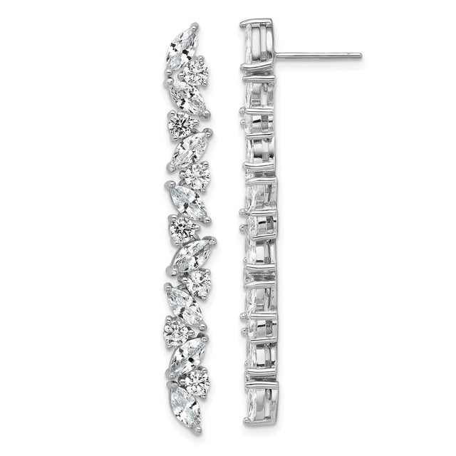 Sterling Silver Drop Earrings with Cubic Zirconia in Leaf-Inspired Design