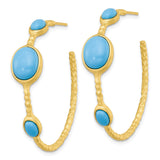 Sterling Silver Boho Hoop Earrings with Created Turquoise and Hammered Texture