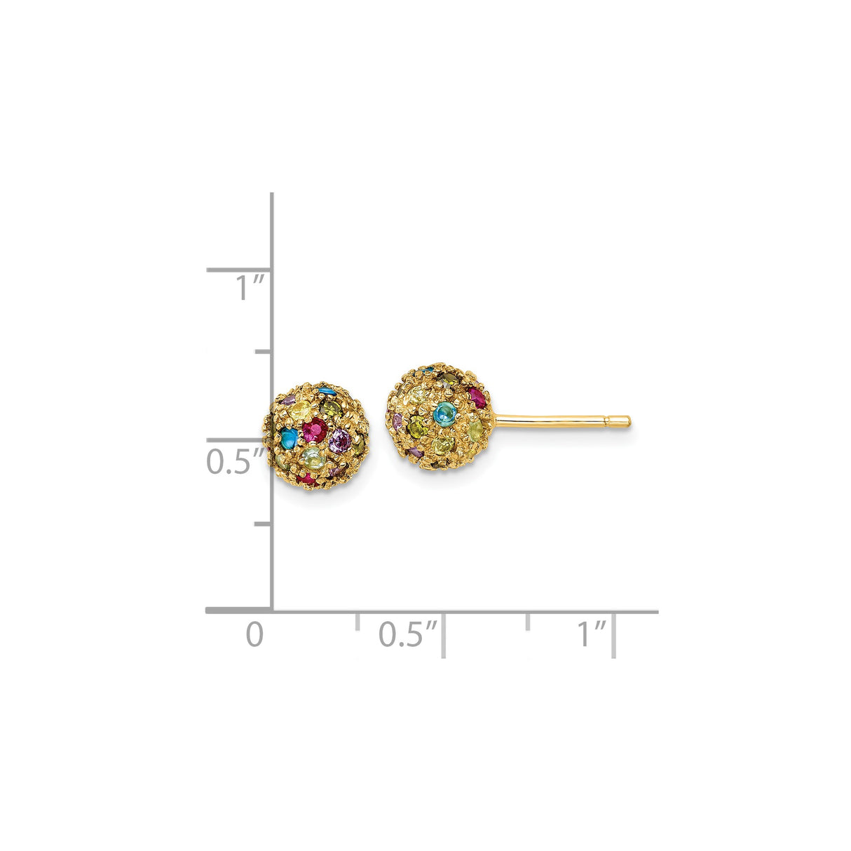 Sterling Silver Dome Stud Earrings with Cubic Zirconia, Gold Plated, Textured Multicolor Design