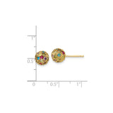 Sterling Silver Dome Stud Earrings with Cubic Zirconia, Gold Plated, Textured Multicolor Design