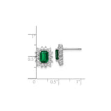 Sterling Silver Stud Earrings with Emerald Cut Green Cubic Zirconia and Halo Design