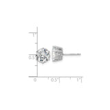 Sterling Silver Stud Earrings with Clear Cubic Zirconia, Four Prong Setting, Accent Side Stones