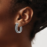 Sterling Silver Hoop Earrings with Black and White Cubic Zirconia, Three Row Modern Design