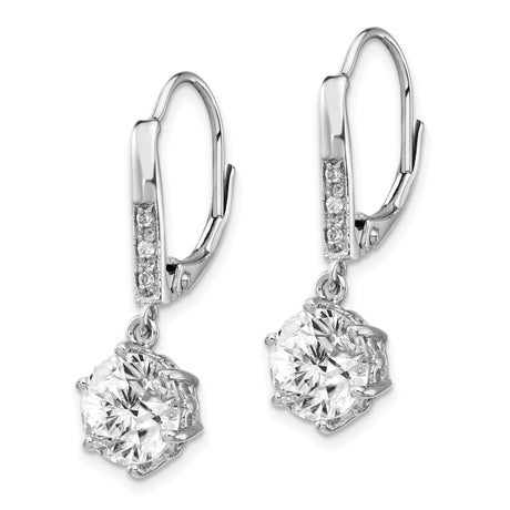 Sterling Silver Dangle Earrings with Cubic Zirconia, Leverback Closure, Long Drop Design for Women