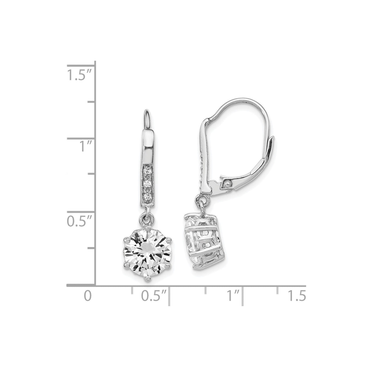 Sterling Silver Dangle Earrings with Cubic Zirconia, Leverback Closure, Long Drop Design for Women