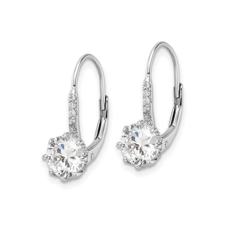 Sterling Silver Drop Earrings with Round Cut Cubic Zirconia and Pavé Accent Design