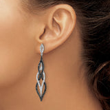 Sterling Silver Dangle Earrings with Black and White Cubic Zirconia, Marquise Link Design