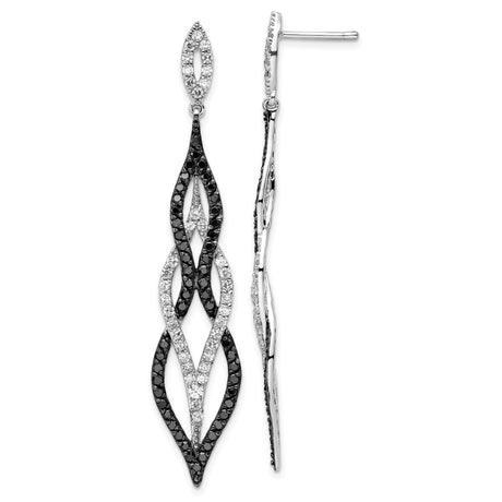 Sterling Silver Dangle Earrings with Black and White Cubic Zirconia, Marquise Link Design