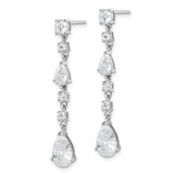Sterling Silver Drop Earrings with Cascading Cubic Zirconia Baguette, Round, and Pear Stones
