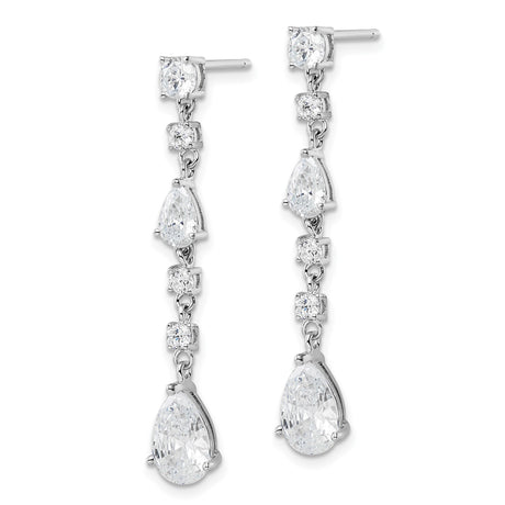Sterling Silver Drop Earrings with Cascading Cubic Zirconia Baguette, Round, and Pear Stones