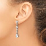 Sterling Silver Drop Earrings with Cascading Cubic Zirconia Baguette, Round, and Pear Stones