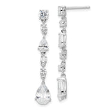 Sterling Silver Drop Earrings with Cascading Cubic Zirconia Baguette, Round, and Pear Stones