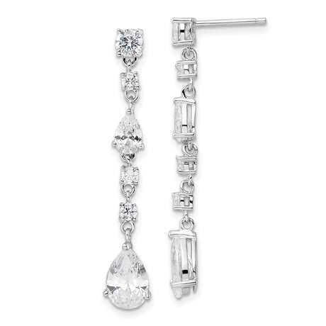 Sterling Silver Drop Earrings with Cascading Cubic Zirconia Baguette, Round, and Pear Stones