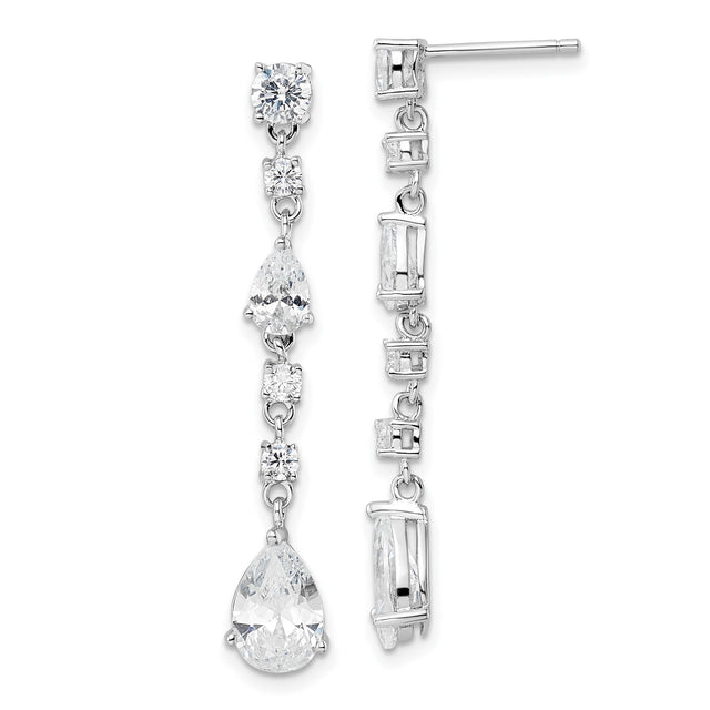 Sterling Silver Drop Earrings with Cascading Cubic Zirconia Baguette, Round, and Pear Stones