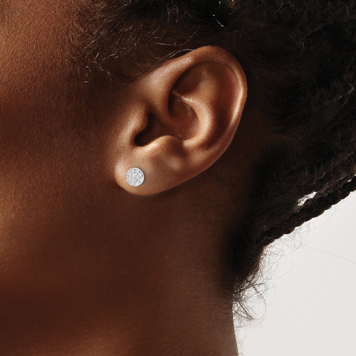 Sterling Silver Stud Earrings with Cubic Zirconia, Rhodium Plated Floral Design