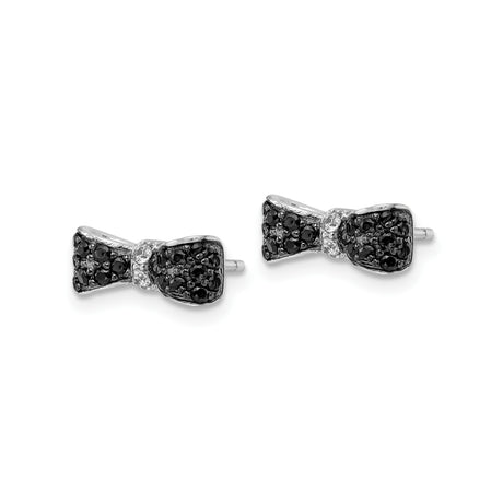 Sterling Silver Bow Stud Earrings with Black and White Cubic Zirconia