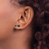 Sterling Silver Bow Stud Earrings with Black and White Cubic Zirconia