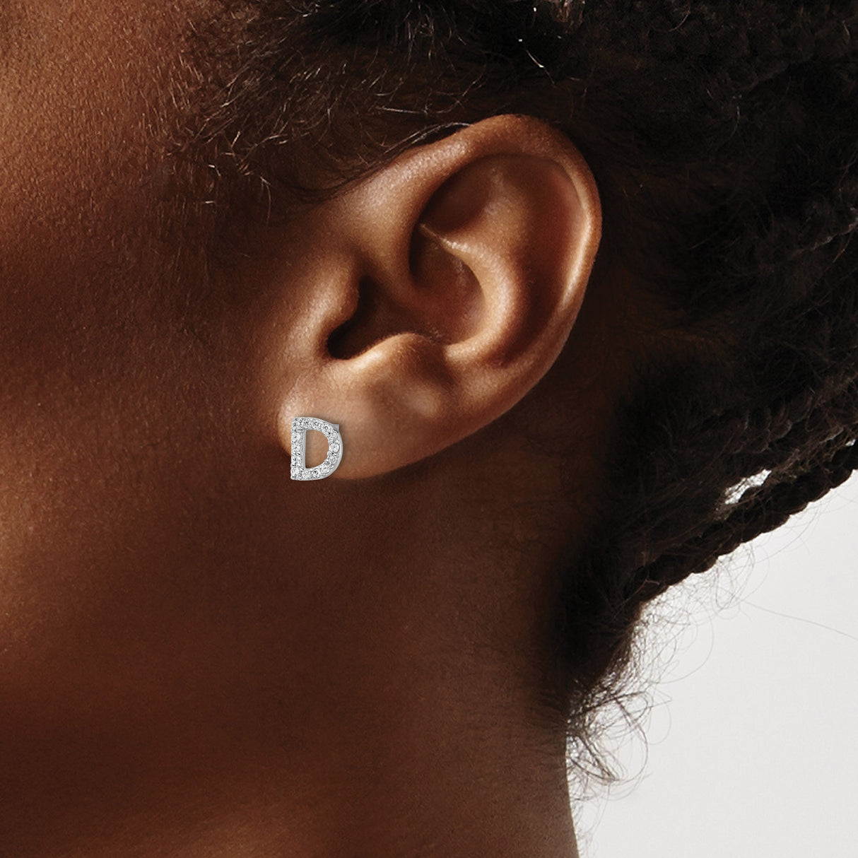 Sterling Silver Initial D Stud Earrings with Cubic Zirconia, Dainty Letter Jewelry