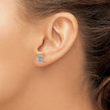 Sterling Silver E Initial Stud Earring Rhodium Plated CZ