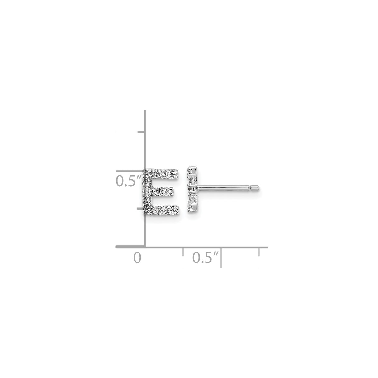 Sterling Silver E Initial Stud Earring Rhodium Plated CZ