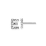 Womens Sterling Silver Letter E Stud Earring with Cubic Zirconia Accents, Rhodium Plated Alphabet Initial Jewelry, Dainty Monogram Accessory, Minimalist Silver E Stud for Everyday or Occasion Wear