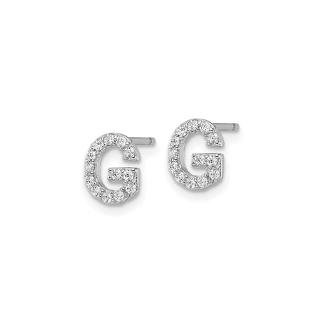 Sterling Silver G Initial Stud Earrings with Cubic Zirconia, Letter Jewelry for Women and Unisex