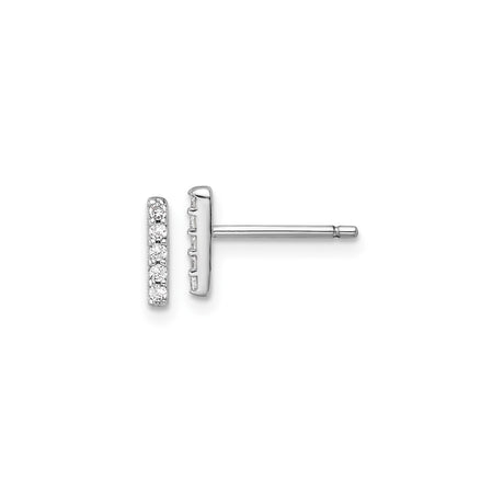 Sterling Silver Bar Stud Earrings with Cubic Zirconia, Vertical Minimalist Design