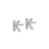 Sterling Silver Letter K Stud Earrings with Cubic Zirconia Accents, Polished Monogram Design